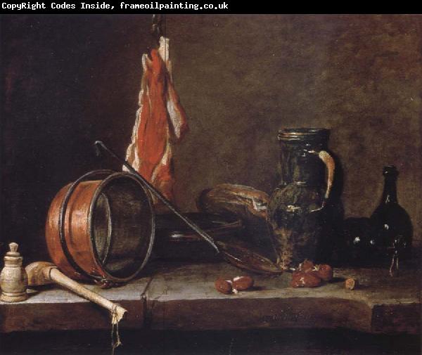 Jean Baptiste Simeon Chardin Uppige food with cook utensils
